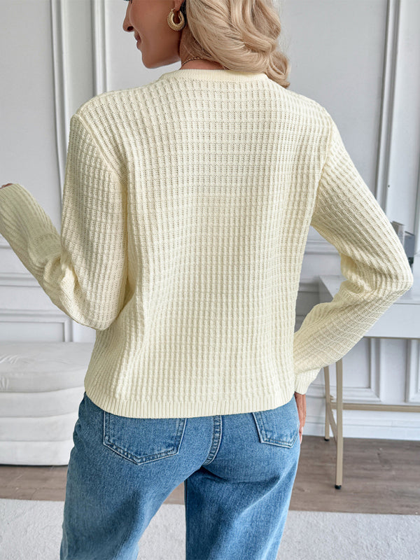 Short Metal Button Cardigan Solid Color Sweater Jacket