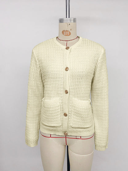 Short Metal Button Cardigan Solid Color Sweater Jacket